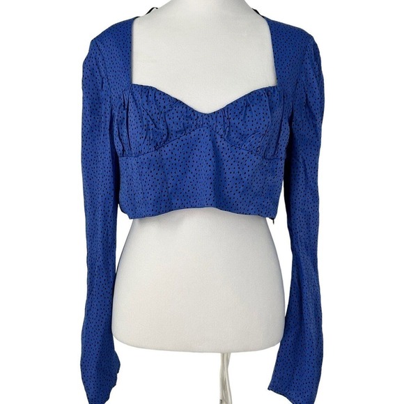 Zara Blue Black Polka Dot Long Sleeve Crop Top Women’s Size XL - Picture 4 of 14